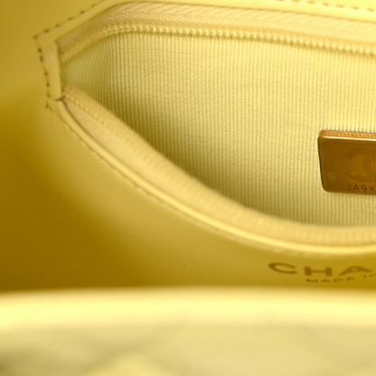 Shiny Aged Calfskin Quilted Nano Kelly Shopper "Light Yellow"