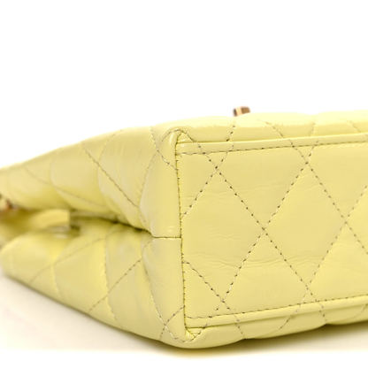 Shiny Aged Calfskin Quilted Nano Kelly Shopper "Light Yellow"