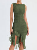 Mose - Elegant Ruffle Ruched Mini Dress For Summer